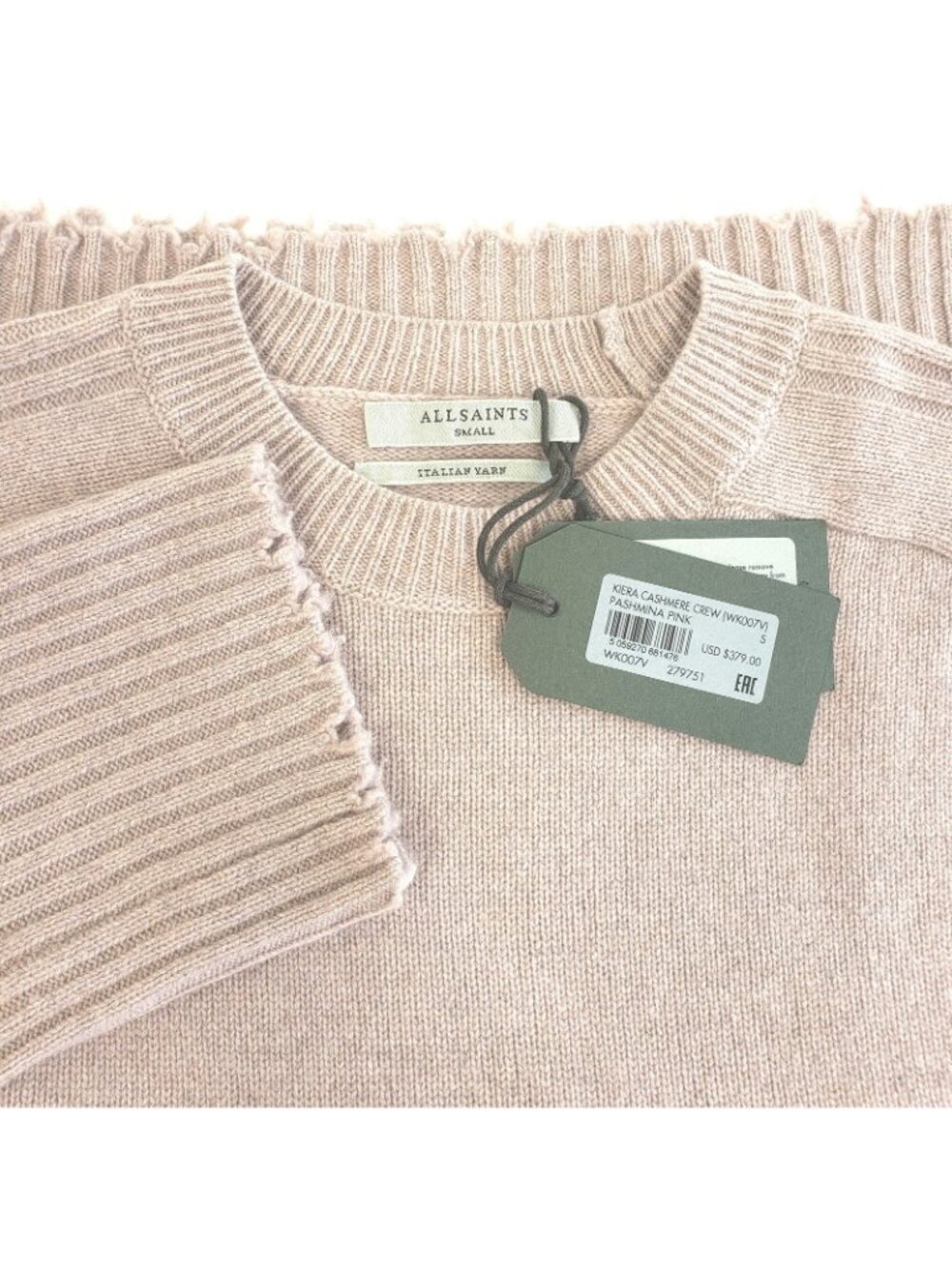 AllSaints Kiera Women's Cashmere & Wool Crew Neck Sweater Pullover Pink Size S - Picture 2 of 3